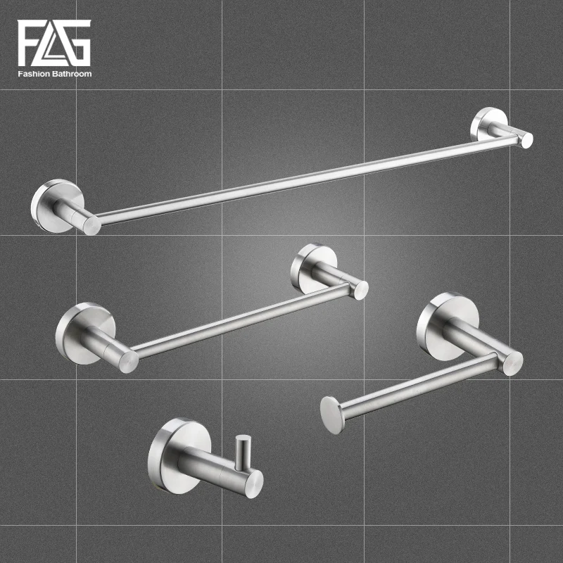 FLG 304 Stainless Steel Bath Hardware Sets Brushed Nickel Wall Mount Towel Bar Robe hook Paper Holder Bathroom Accessories Set