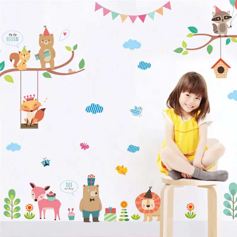 Forest Jungle Wild Animals Wall Sticker For Kids Rooms Wall Decal Mural Shop Store Window Home Decor New Year Gift