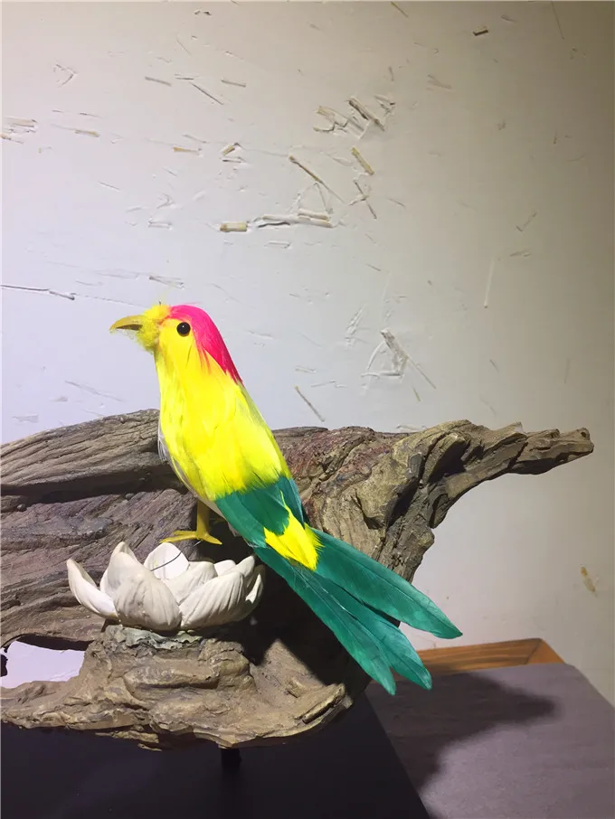 Мини моделирование милые птицы пластиковые модели и меха желтый и зеленый птица куклы подарок около 15 см 0656