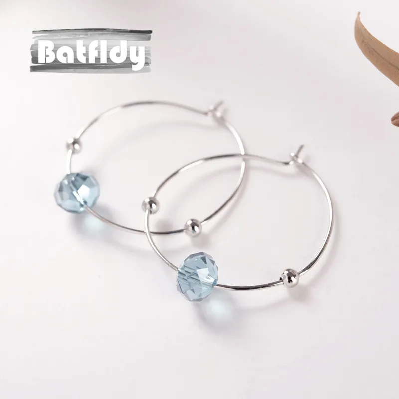 

925 Silver Ear Ring Berg Blue Circular Earrings Retro Elegant Indifference Temperament Female Lovely Style Jewelry ZC071