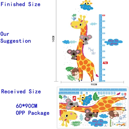 Большие Мультяшные наклейки на стену с жирафой домашний Декор Гостиная Детская спальня, детская комната украшение высота измерения Ростомер - Цвет: Giraffe NO.6