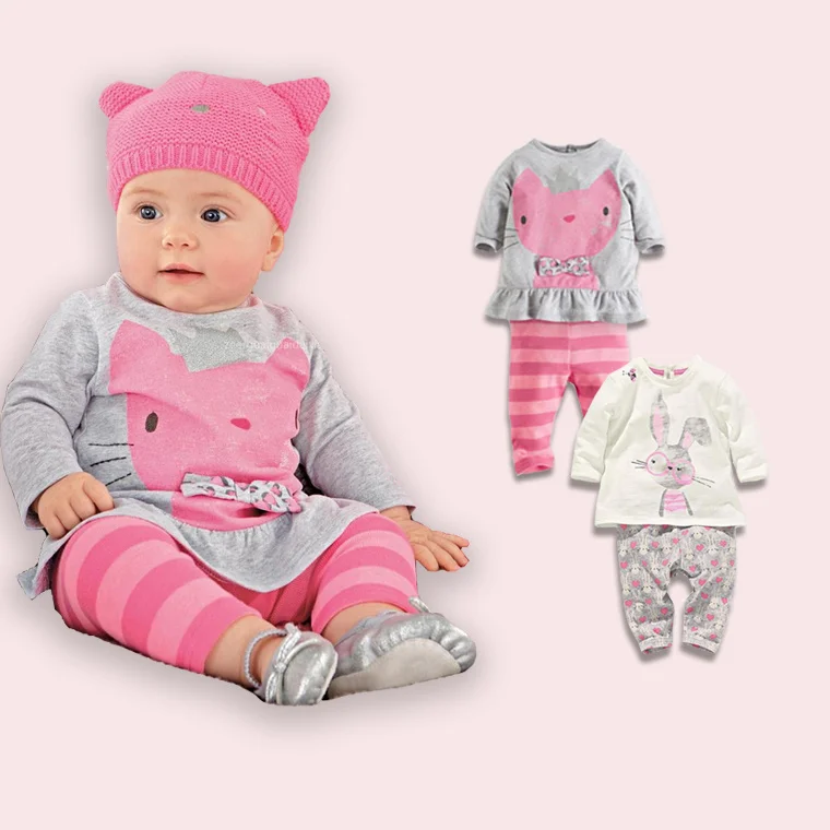 Pink Cat Girls Pajamas Sets Little Rabbit Kids Sleepwear Children Sleep