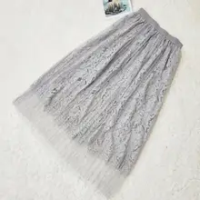 Кружевная юбка; сезон весна-лето; Длинная юбка с высокой талией; тонкая сетчатая плиссированная юбка феи