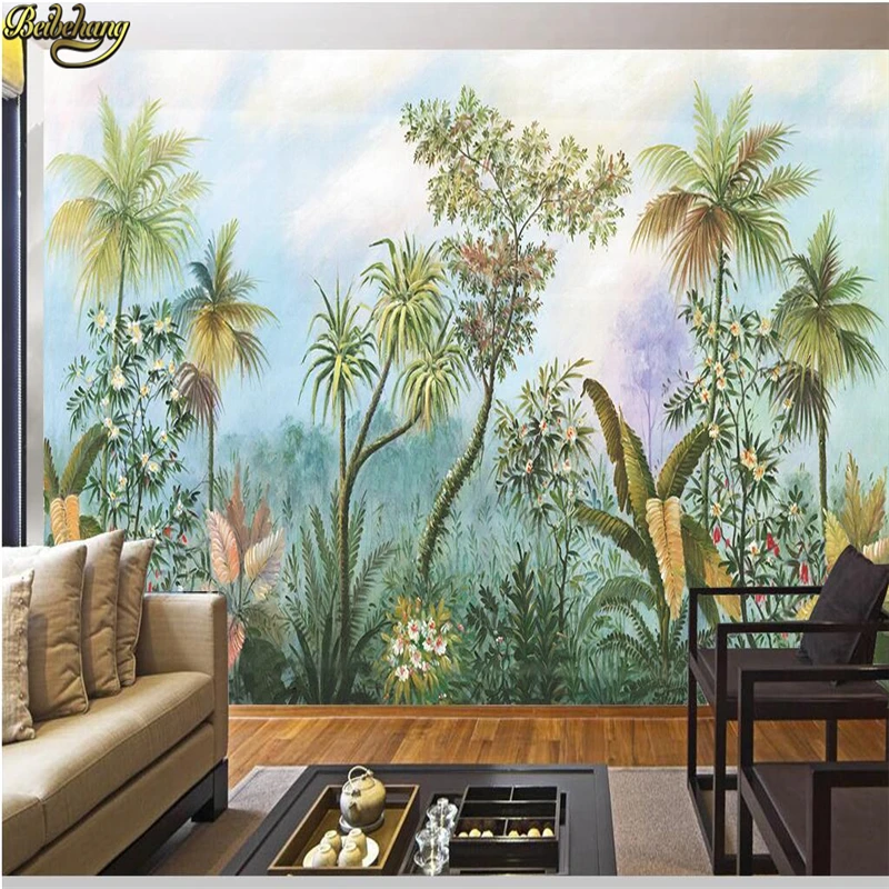 

beibehang Custom wallpaper wall murals wall stickers European style hand painted garden trees rain forest banana coconut trees