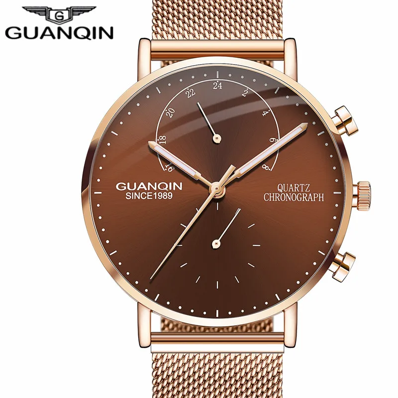 

Mens Watches GUANQIN Top Brand Chronograph Luminous Clock Luxury Men Business Creative Mesh Strap Quartz Watch Relogio Masculino