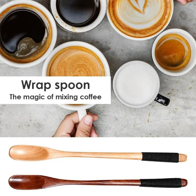 

Wooden Spoon Slim Round Long Handle Winding Spoon Flower Coffer Tea Spoons Home Multifunction Winding Spoons Kitchen Tableware