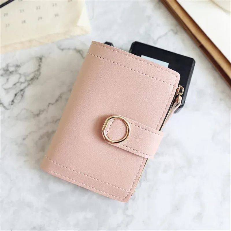

Fashion Women Wallets Ring Simple Small Wallet PU Leather Purse Ladies Card Bag For Women 2019 Female Purse Money Clip Wallet