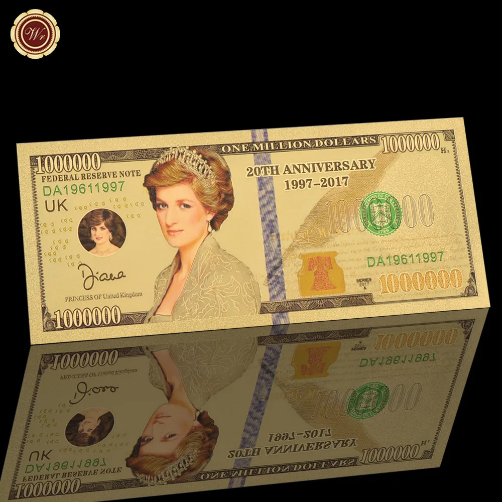 

WR Diana Princess Gold Plated Foil Banknote Quality 24k 999.9 Golden Banknote the Last Rose of England Collectible Souvenir