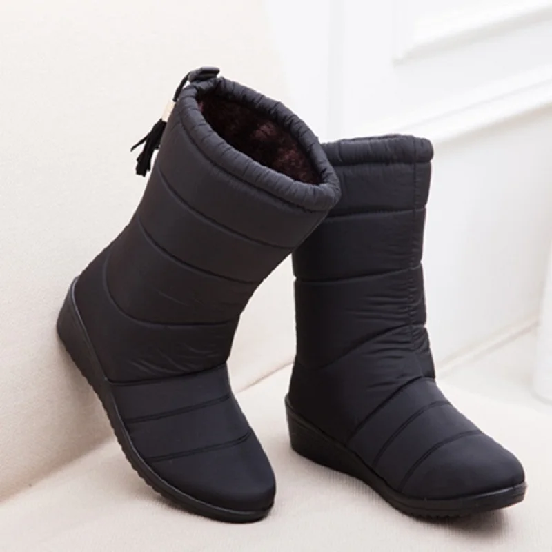 QUANZIXUAN/Новинка года; женские ботинки; зимние ботинки до середины икры; женские водонепроницаемые зимние ботинки; женская обувь; женские теплые ботинки на меху; Botas Mujer - Цвет: black