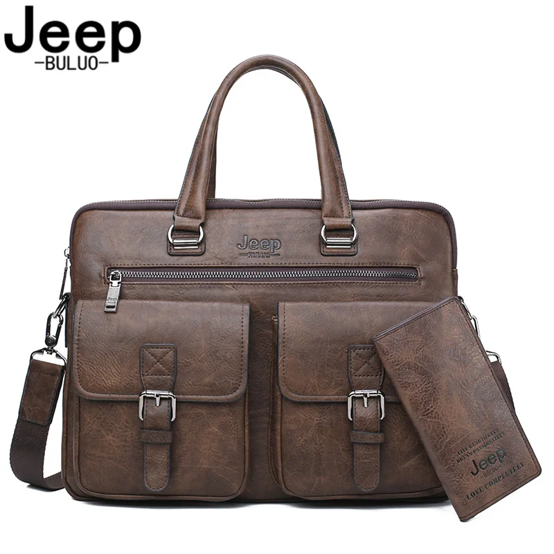 BULUOJEEP الشهيرة العلامة التجارية حقيبة أعمال Bag2pcs/مجموعة انقسام الجلود حقيبة كتف الرجال حقائب مكتبية ل 13. 3 بوصة محمول A4 Causel