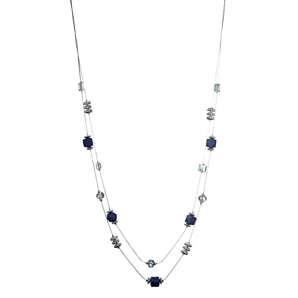 Elegant Boho Blue Beads Necklace Double Layer Chains Resin Stone Beads