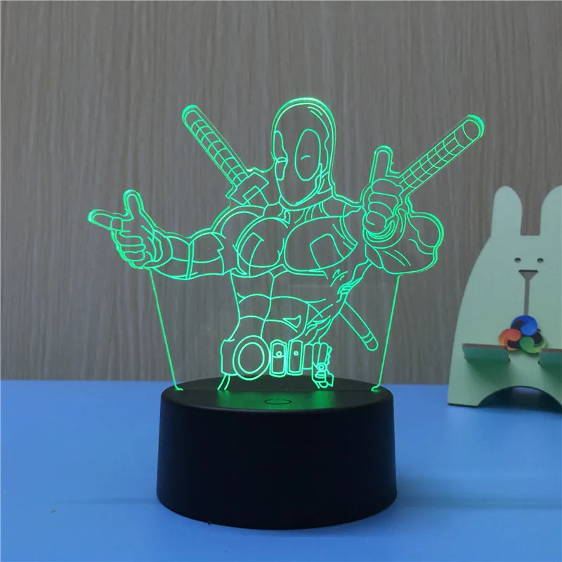 Avengers Deadpool 3D LED Night Light USB 7 Color Decoration Househould ...