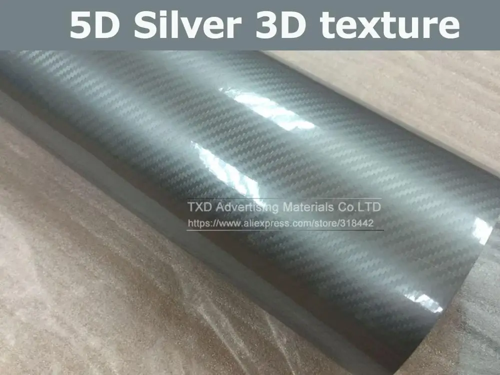 1,52x5 м Высококачественная глянцевая черная 5D виниловая пленка из углеродного волокна 5D пленка из углеродного волокна 5D пленка из углеродного волокна для автомобиля Авто - Название цвета: SILVER 3D TEXTURE