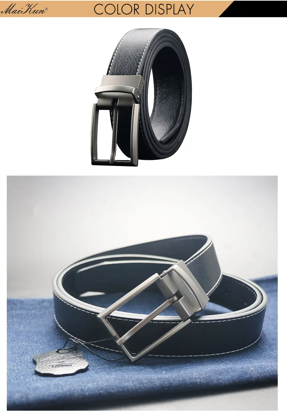 Maikun Belts for Men Luxury Reversible Pin Buckle Male Belt Fashion Men Genuine Leather Belts For Jeans