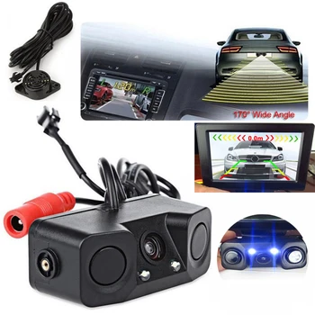 

3 in 1 Car Parktronic Video Parking Sensor buzzer Alarm with Rear camera + 2 Sensor Video Display Indicator Car Reverse Sensor