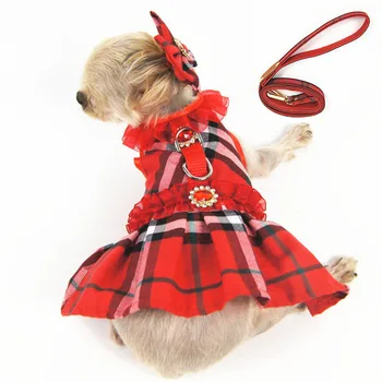 

England Style Dog Princess Tutu Dress Skirt Dog Lover Clothes Small Pet Cat dog Harness vest Leash Collar Lead