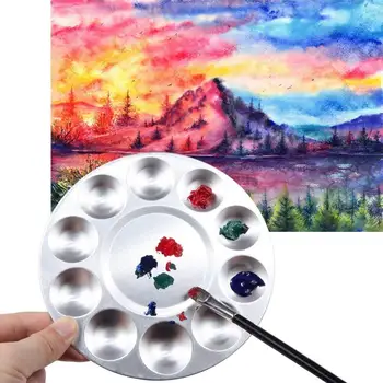 

Metal 10 Well Round Artist Optional Paint Mixing Palette Tray Watercolor Oil Painting Art School Supply