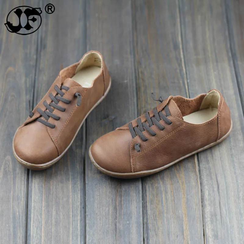 

(35-42)Women Shoes Flat 100% Authentic Leather Plain toe Lace up Ladies Shoes Flats Woman Moccasins Female Footwear ghu8