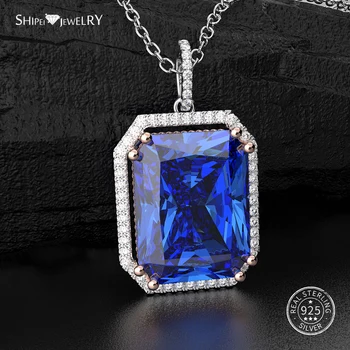 

Shipei Silver 925 Jewelry Blue Sapphire Square Necklace for Women Fine Jewelry Square Sappahire Necklace Wedding Birthday Gift