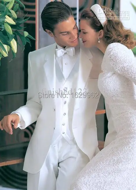 2015 Custom Made Best selling White Notch Lapel Groom Tuxedos Groomsmen Men Wedding Suits man Prom Clothing (Jacket+P | Мужская одежда
