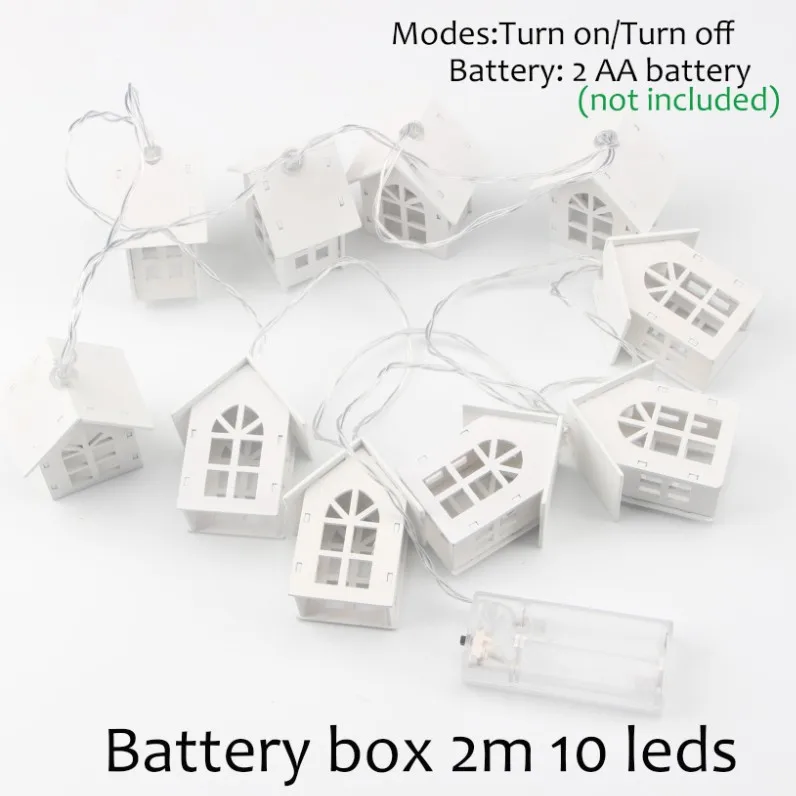 Battery 2m 10leds 10/20 светодиодный новогодняя елка с домиками, сказочный свет, светодиодный гирлянда для свадебной вечеринки, Новогоднее украшение, свет для дома - Испускаемый цвет: Battery 2m 10leds