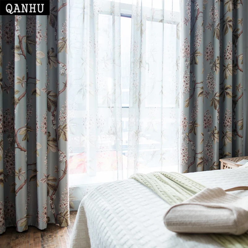 

QANHU 2018 Comfortable Curtain sping Flower Jacquard fabrics Curtains for Bedroom Living Room Home summer fall Blackout 60%QH-19