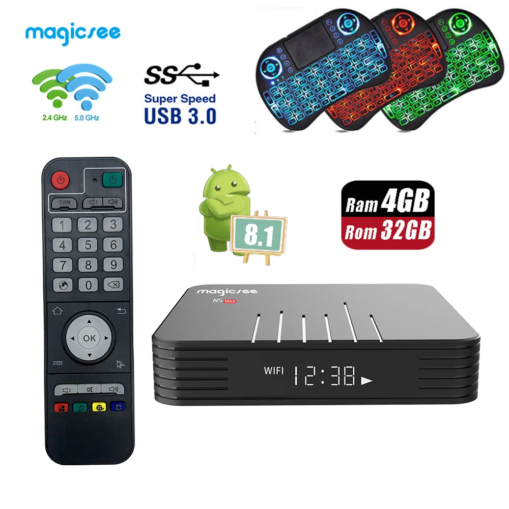 

Magicsee N5 Max 32G DDR4 4G Amlogic S905X2 Android 8.1 Set-top Box 5G Wifi Bluetooth 4.1 USB 3.0 TV Box 4K 1080P Media Player