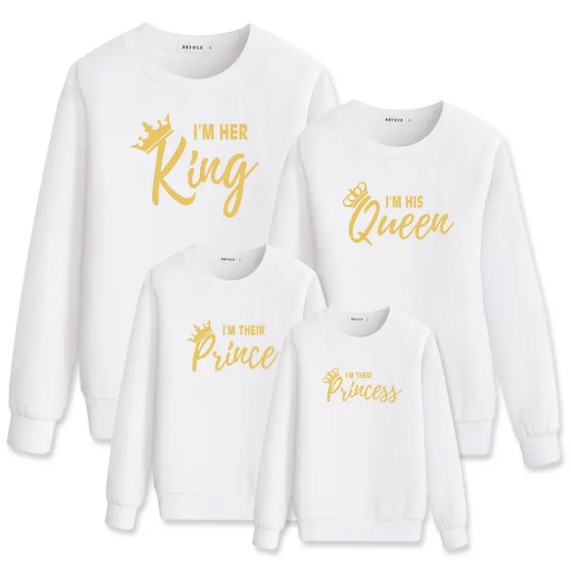 

matching outfits mother and Daughter Daddy Son Baby boys Autumn Sweatshirt Casual Styles King Queen printing t-shirt for girls