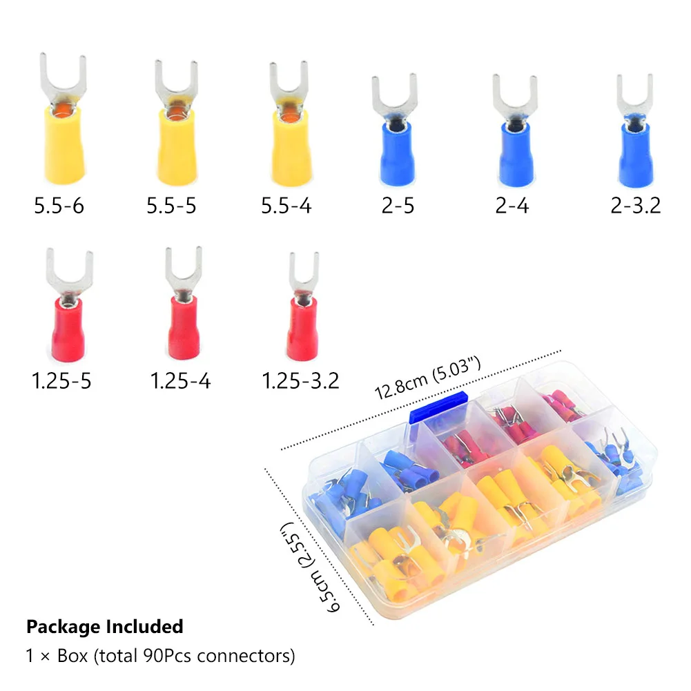 90 шт./кор., 9 моделей, различные изолированные кабельные наконечники для электрических проводов терминалов обжимной соединитель Лопата Батт Вилка Набор смешанные Кабельные соединители - Цвет: SV Fork Shape