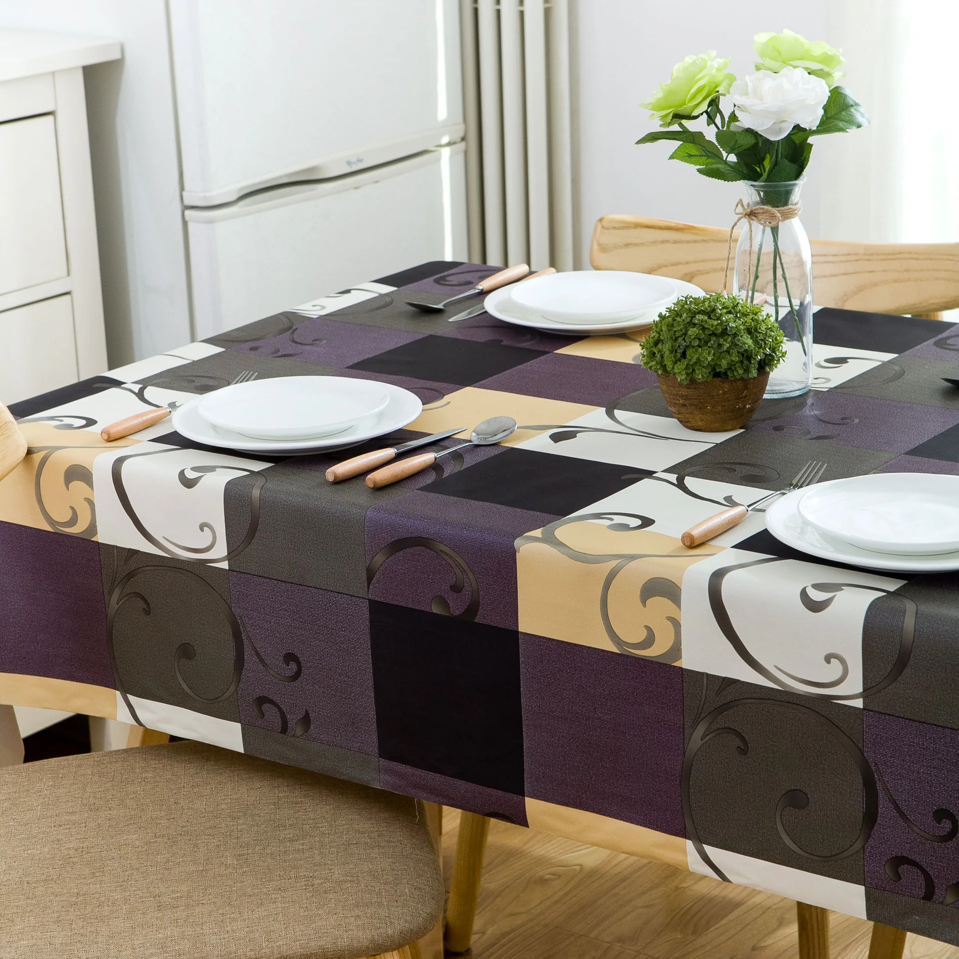 Простая черно белая клетчатая Водонепроницаемая скатерть из ПВХ пластика для