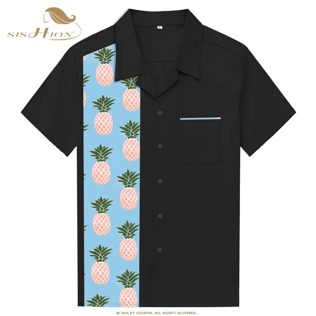 Special Price SISHION Men's Retro Bowling Shirts ST110 Pineapple Print Black Short Sleeve High Quality Vintage Summer Cotton Men Shirt Special Price SISHION Men's Retro Bowling Shirts ST110 Pineapple Print Black Short Sleeve High Quality Vintage Summer Cotton Men Shirt