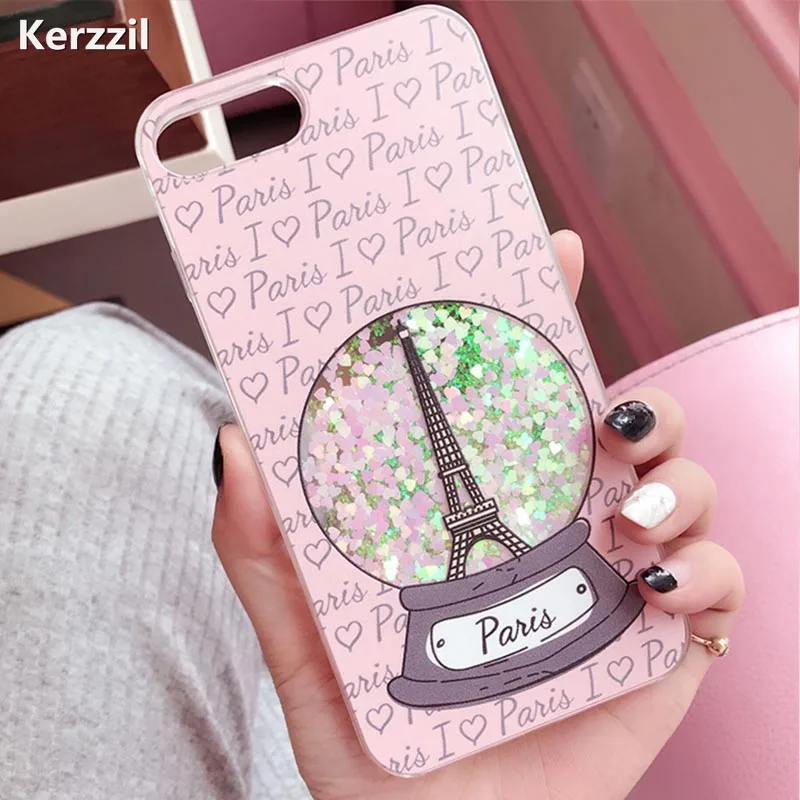 Kerzzil Bling Блеск динамический Башня Чехол для iPhone X 10 потока жидкости блестки 7 8 6 6s