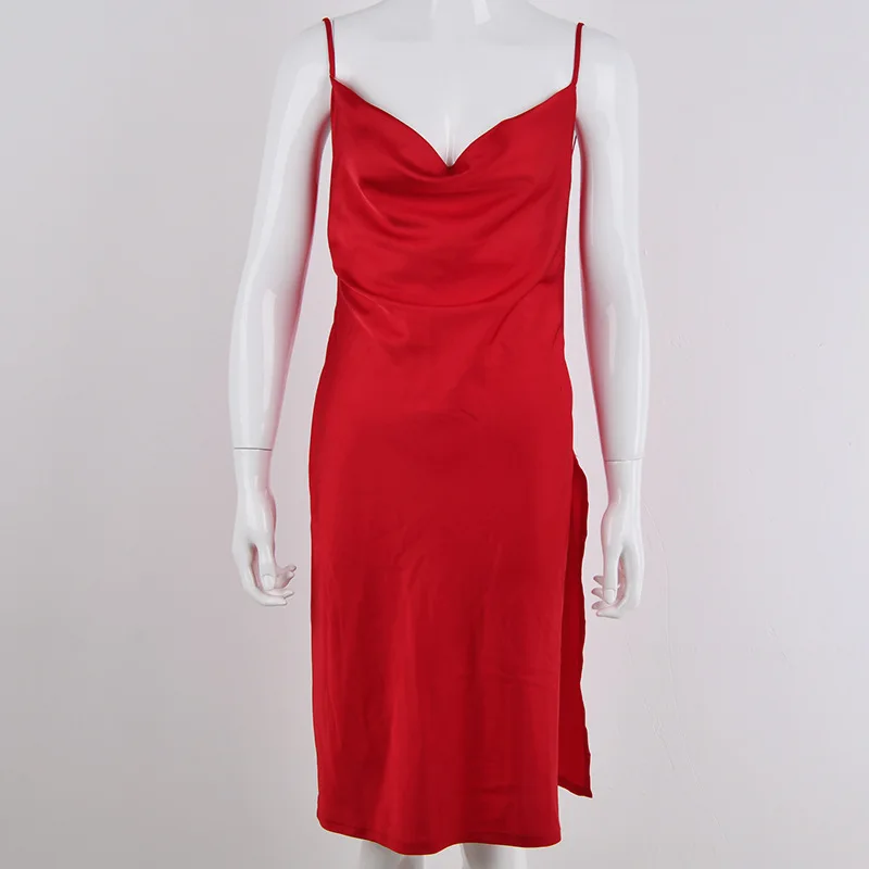NewAsia Garden, тонкое одноцветное Сексуальное Женское Платье, красное, с разрезом по бокам, вечерние платья, элегантная Клубная одежда, женское миди платье, Vestidos Verano - Цвет: Red