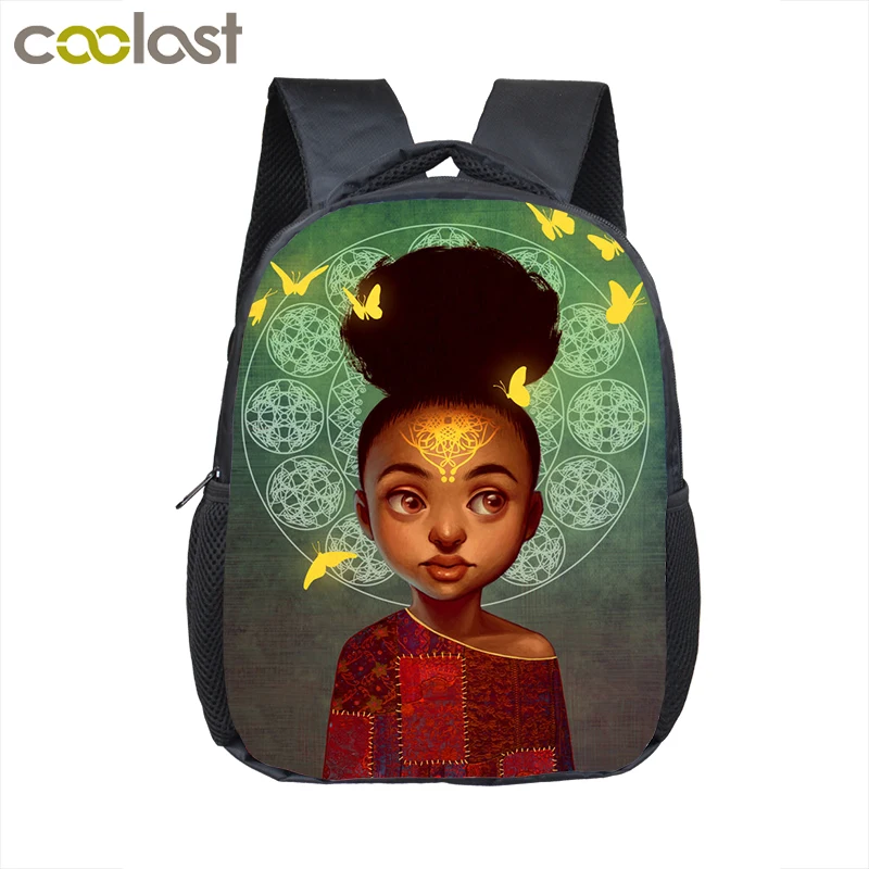  12 inch cartoon cute afro girl backpack children school bags brown beauty princess kids kindergarte - 33014491618