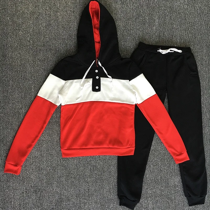 

Womens two piece sets 2019 Spring Autumn Hooded Sweatshirt + Pants Casual Two Piece Splice track suit women sweat suits