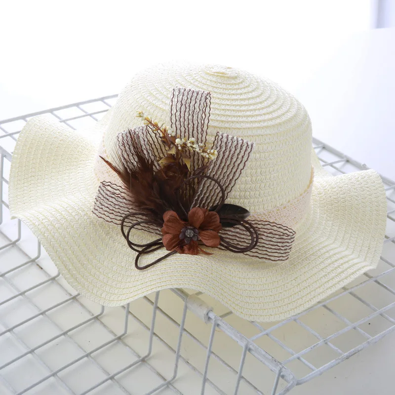 Г. Шляпа для маленьких девочек, летняя соломенная шляпа с бантом, однотонные цветы, крутая уличная шляпа, Корейская Повседневная пляжная шляпа с волнами, детские вязаные шапки