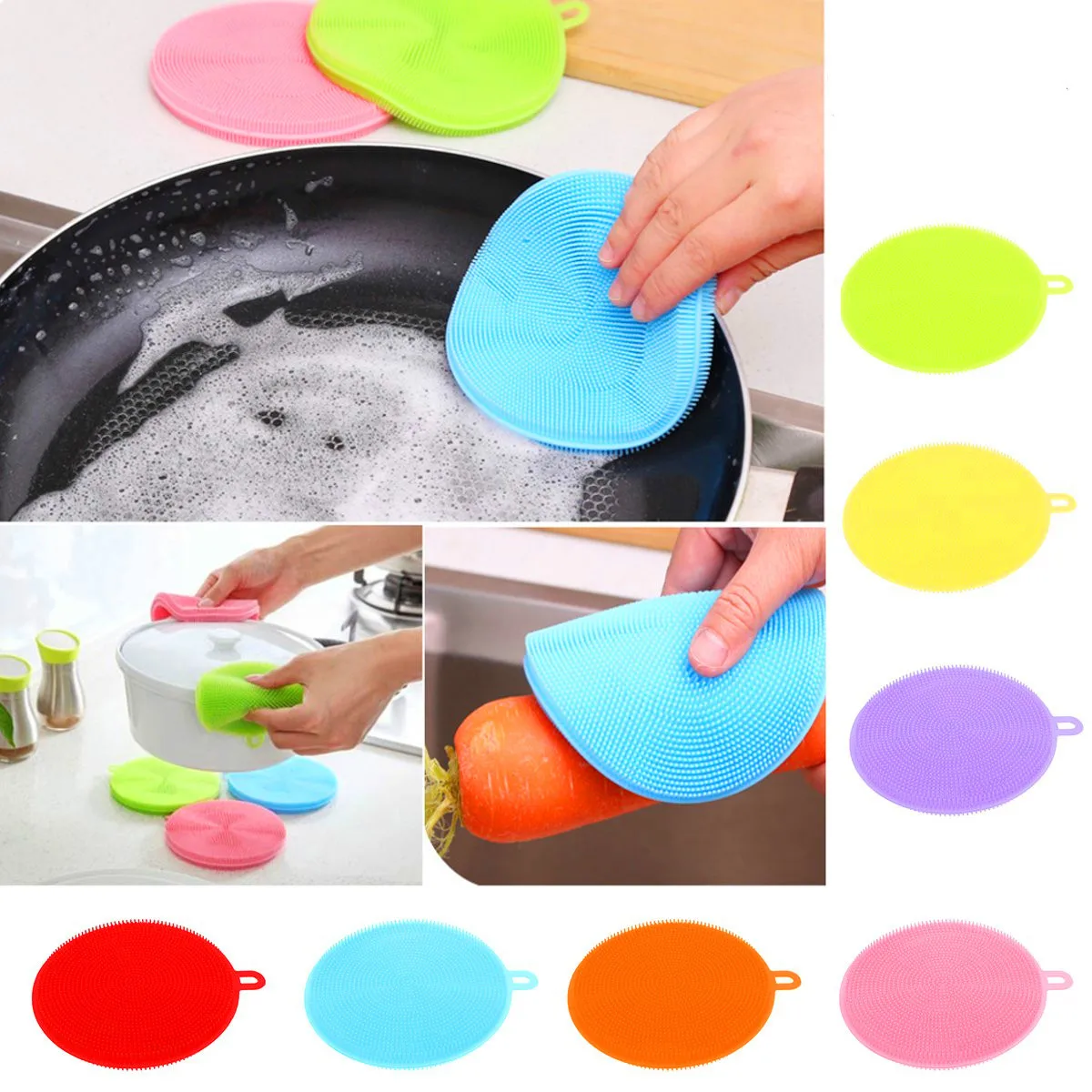 

2PC SMultifunction Silicone Dish Bowl Cleaning Brush Silicone Scouring Pad Silicone Dish Sponge Kitchen Pot Cleaner Washing Tool