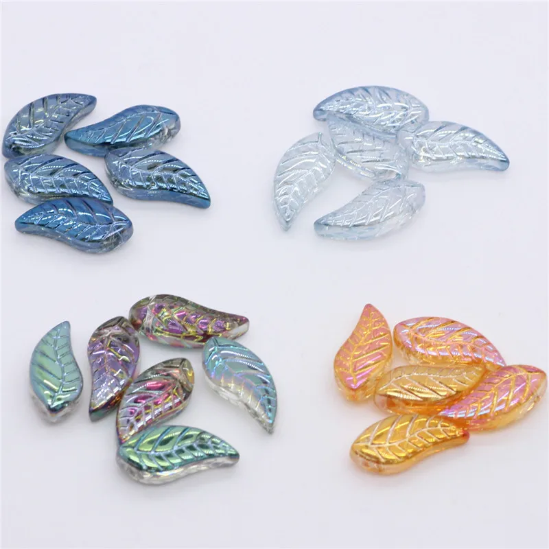 

10pcs/lot Big Size 8x18mm Czech leaves Glass Beads DIY Hairdressing Bead Charm Bracelet Earrings Accessories Lampwork