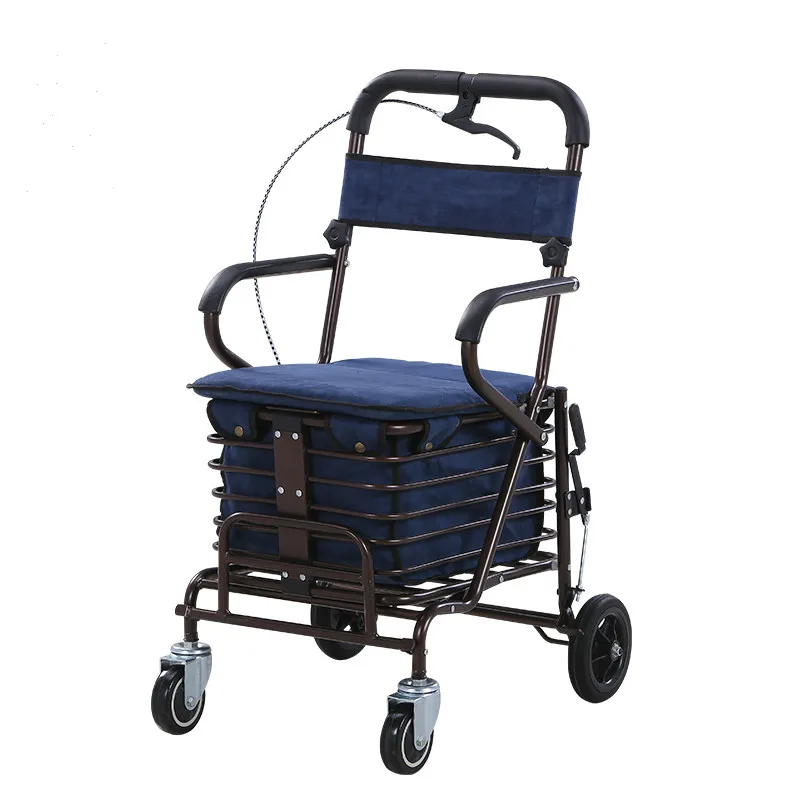 Senior shopping cart trolley travel helper can sit pushable folding