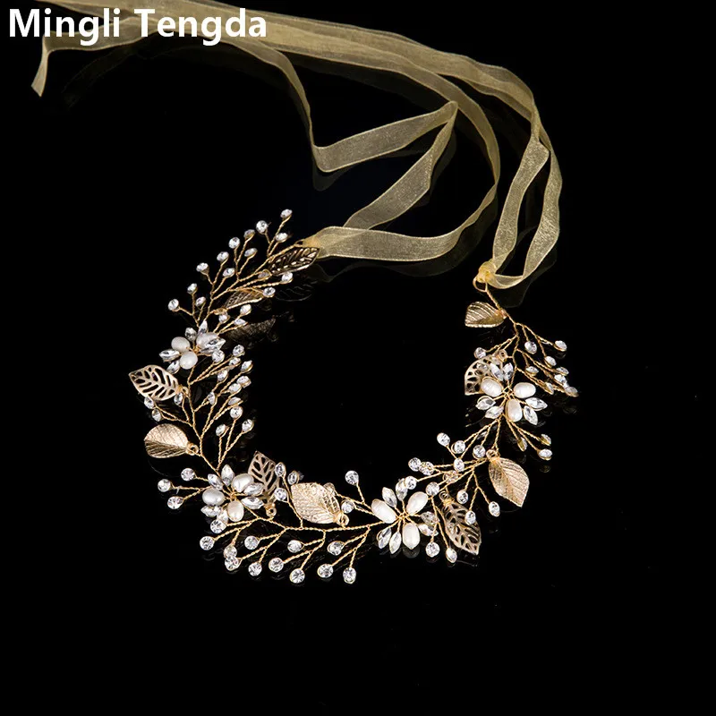 

2018 High Quality Elegant Wedding Flowers and Fascinators Gold Bridal Headband Bridal Flowers Wedding Accessories Mingli Tengda