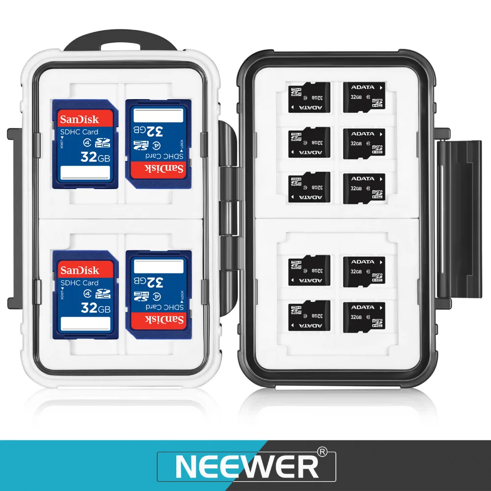 

Neewer 14 Slots Memory Card Case Holder Waterproof Storage Box for 10 Micro SD Cards 4 SD Cards&2 CF Cards Black