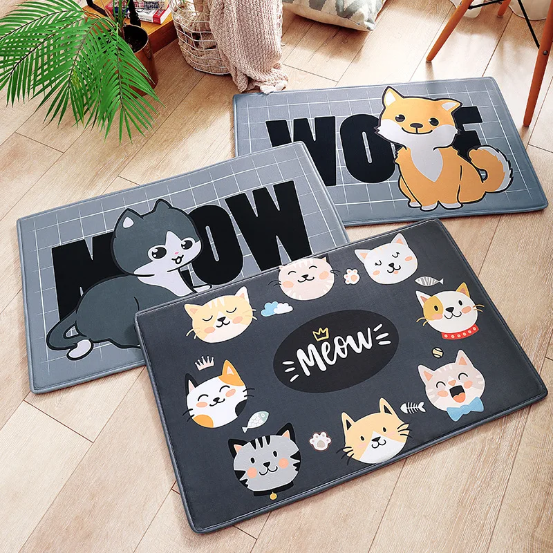 

40*60cm/50x80cm Anti-Slip Door Mat Cartoon Puppy Dog Cat Animal Pattern Carpet Welcome Home Entrance Flannel Rugs
