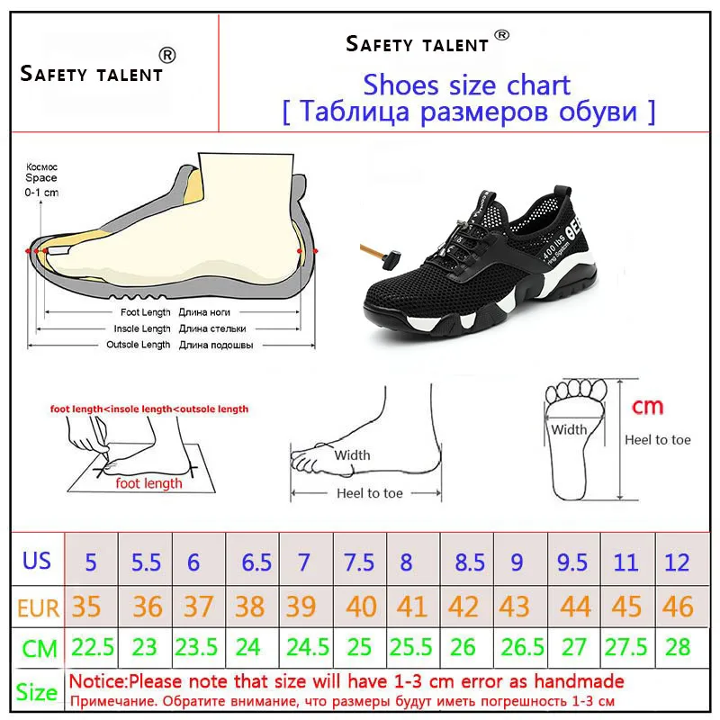Мужская Рабочая обувь со стальным носом, сетчатая легкая дышащая защитная обувь для пирсинга, неубиваемая защитная обувь