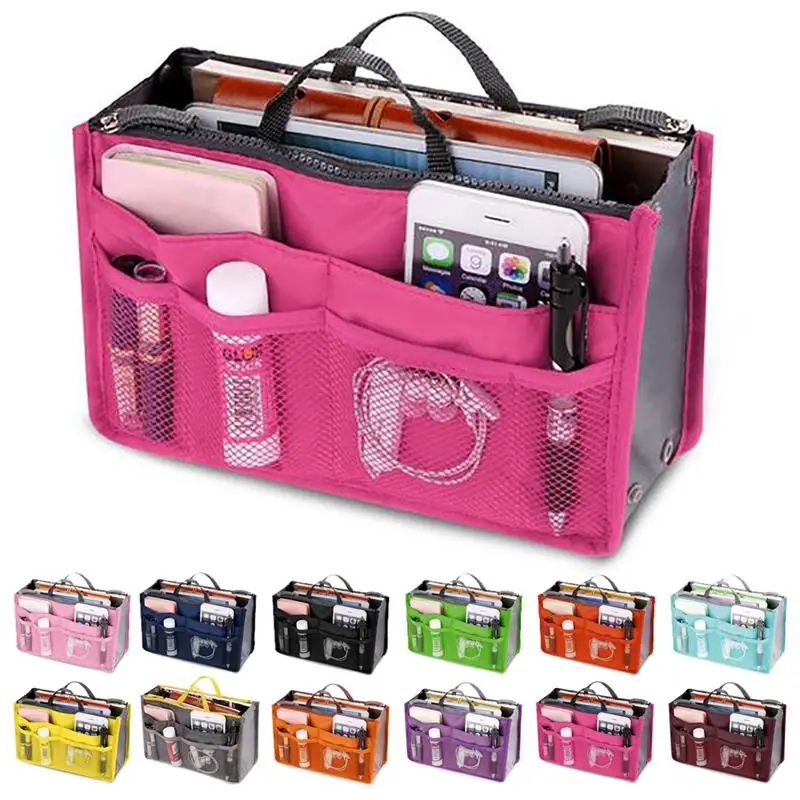 

Women comestic Organizer Bag In Bag Double Zipper Portable Multifunctional Travel Pockets Handbag Makeup Bag
