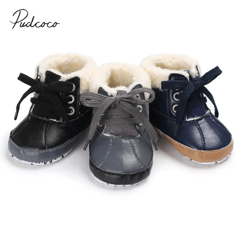 

2018 Brand New Newborn Infant Baby Boy Autumn Winter Boots Leather Lace Up Trifle Causal Baby Shoes Soft Sole Furry Shoes 0-18M