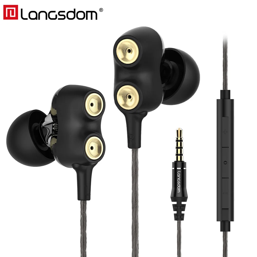 Langsdom D2 проводные наушники с микрофоном двойной драйвер вкладыши стерео Hi Fi