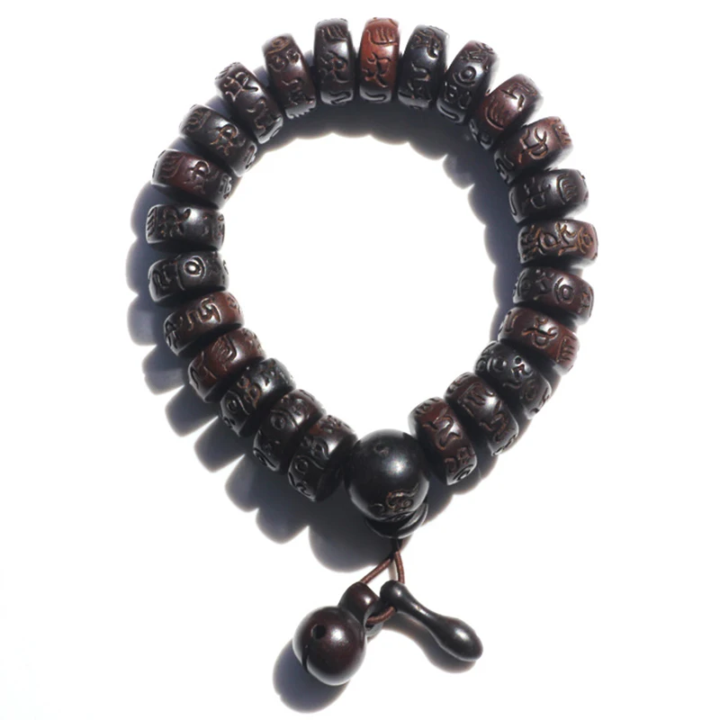 

Natural Buddha Beads Bracelet Hand Carved Jujube Wood Om Mani Padme Hum Wooden Bracelet For Women And Men