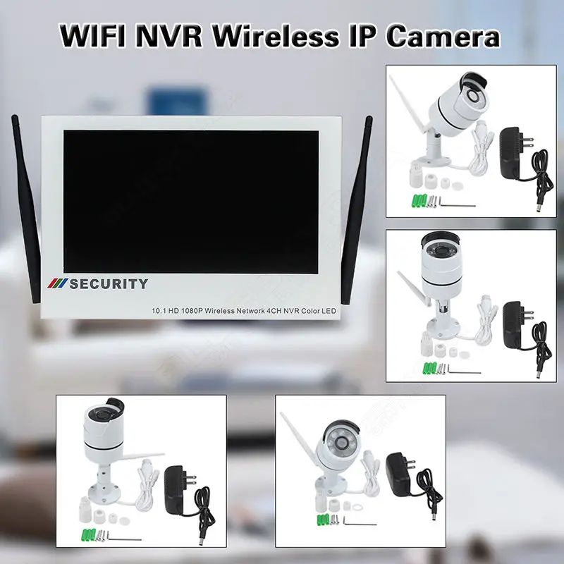 

Free shipping!WIFI NVR Wireless IP Camera 720P 10" Monitor H.264 Kit Night Vision CCTV System