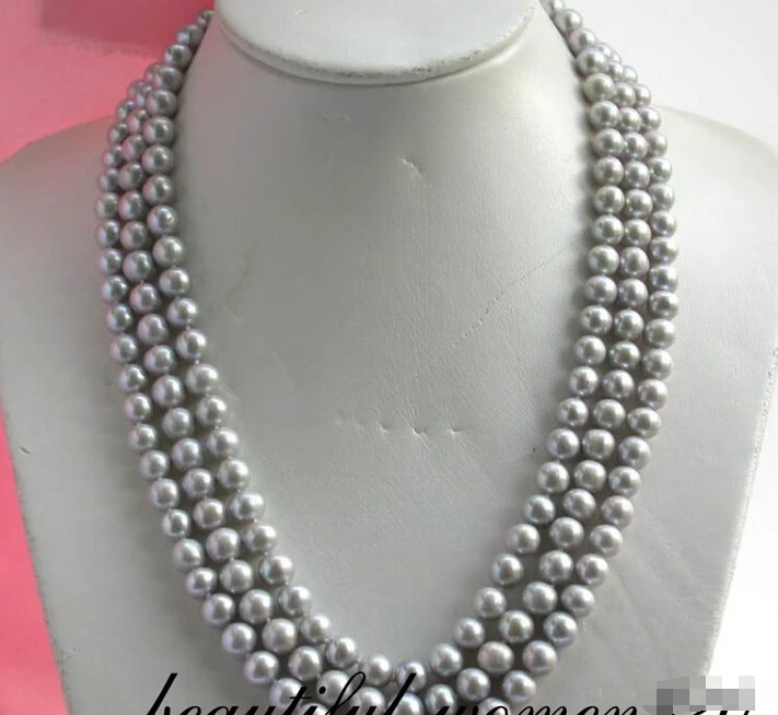 

FREE SHIPPING * z2021 3row 24" 10mm gray round freshwater pearl necklace shell