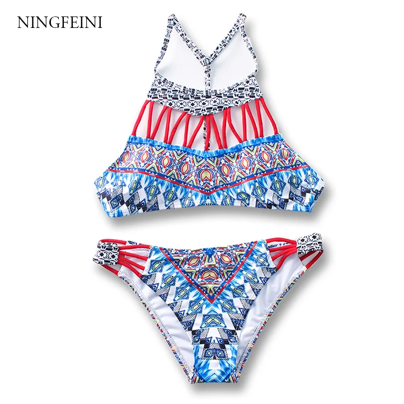 NINGFEINI Two Pieces Set Swimwear Bandage Bikinis 2018 Cross Strap